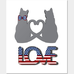 Two grey cats in love in american style Posters and Art